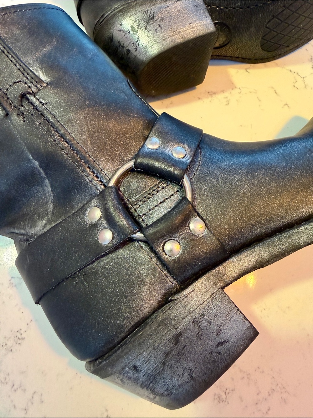 Women’s Frye Harness 8R boots black and metallic silver 8.5 engineer campus - Picture 6 of 9